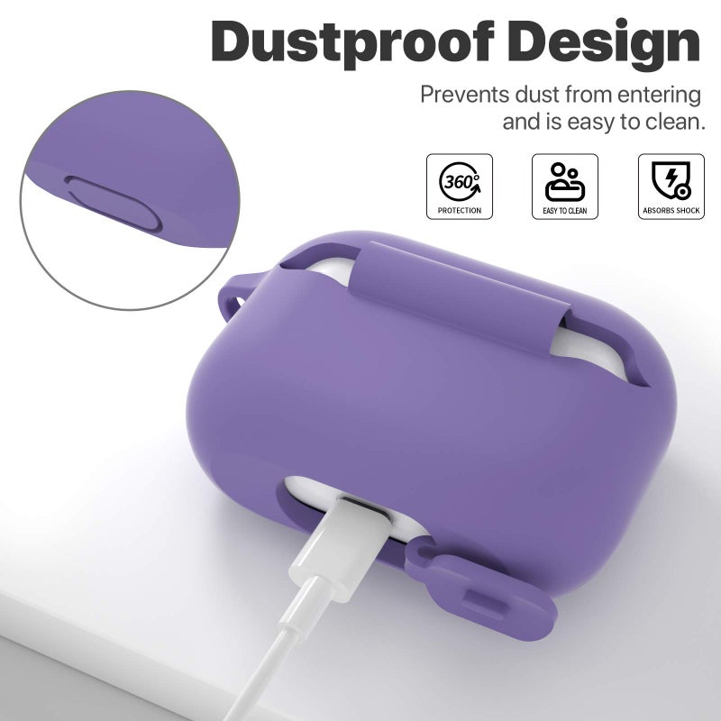 ATUAT for AirPods Pro 1st/2nd Generation Case Cover, Protective Silicone Skin Accessories with Keychain for Women Men for Apple AirPods Pro 2019/2022 Charging Case,Front LED Visible-Lavender - Image 4